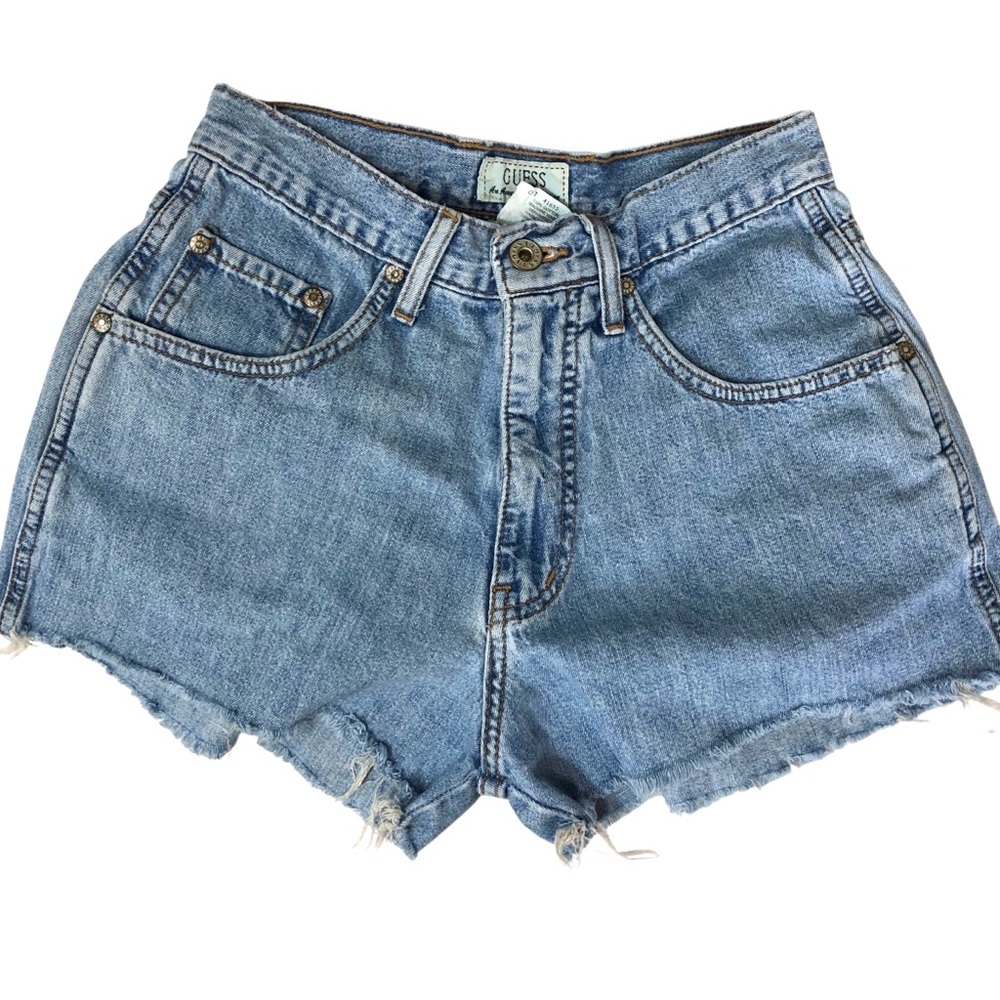 Vtg Guess Jeans 80’s Denim Cut off ShortsSz 24  Light Wash Utility 10” Rise
